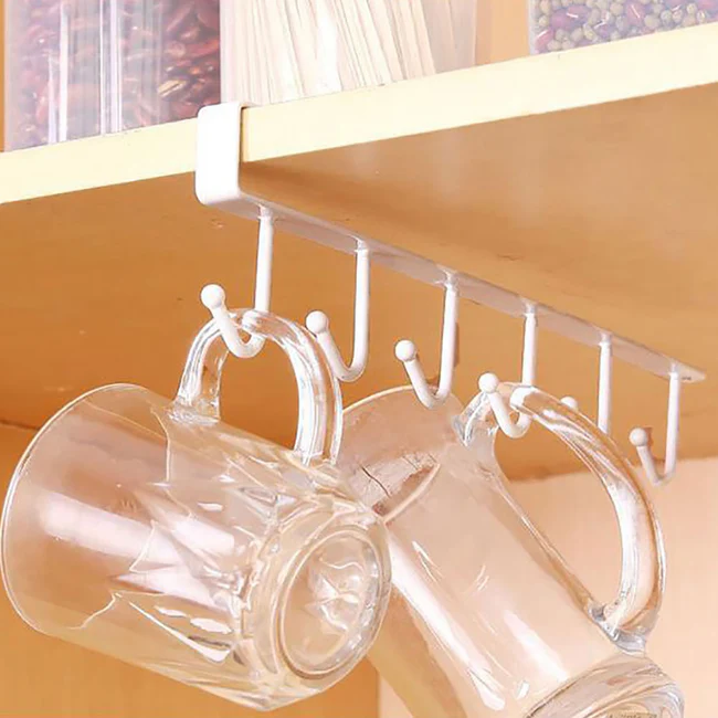 (Pack of 2) 6 Hooks Metal hanger, Storage Shelf Wardrobe Cabinet Metal Under Shelves Mug Cup Hanger Kitchen Organizer Rack Holder - Image 3