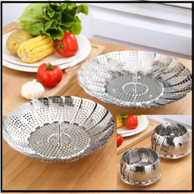 Stainless Steel Folding Steamer Basket Set Food Mesh Vegetable Cooker Steamer - Image 3