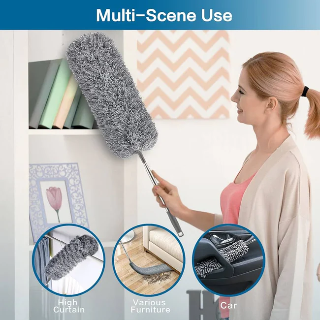 Flexible Microfiber Feather Duster Kit with 30-100 Inches Telescoping Extension Pole - Image 4