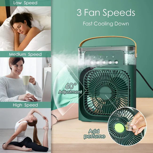 Portable Air Conditioner Fan With 3 Wind Speeds, Humidifier With LED Night Light Water Mist Fans - Image 4