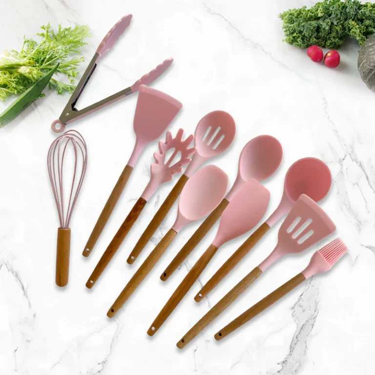 (free home deliver) 12 Pcs Silicone & Heat Resistant Spoons Set with Long Wooden Handle Kitchen Utensils Set - Image 3