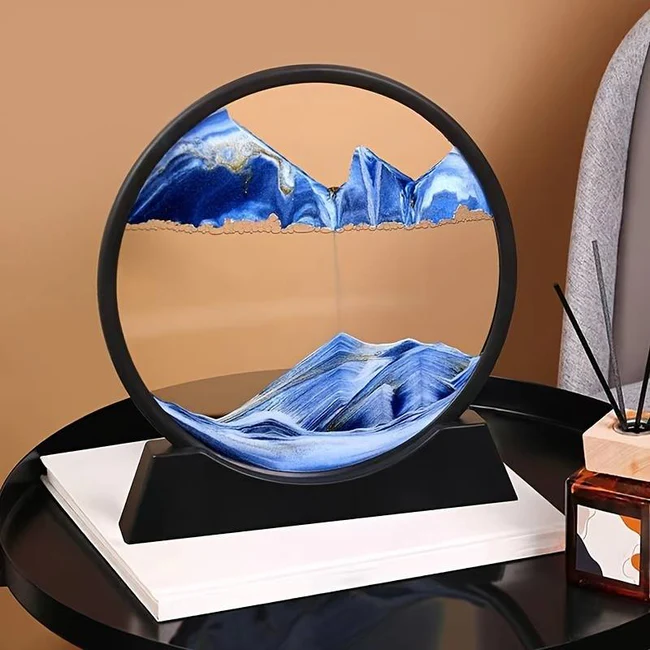 Moving Sand Art Pictures 3-d, Quicksand Painting Ornaments, Round Glass 3D Frame, Dynamic Sand Art Liquid Motion - Image 3