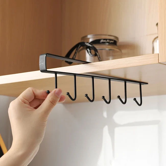(Pack of 2) 6 Hooks Metal hanger, Storage Shelf Wardrobe Cabinet Metal Under Shelves Mug Cup Hanger Kitchen Organizer Rack Holder - Image 4