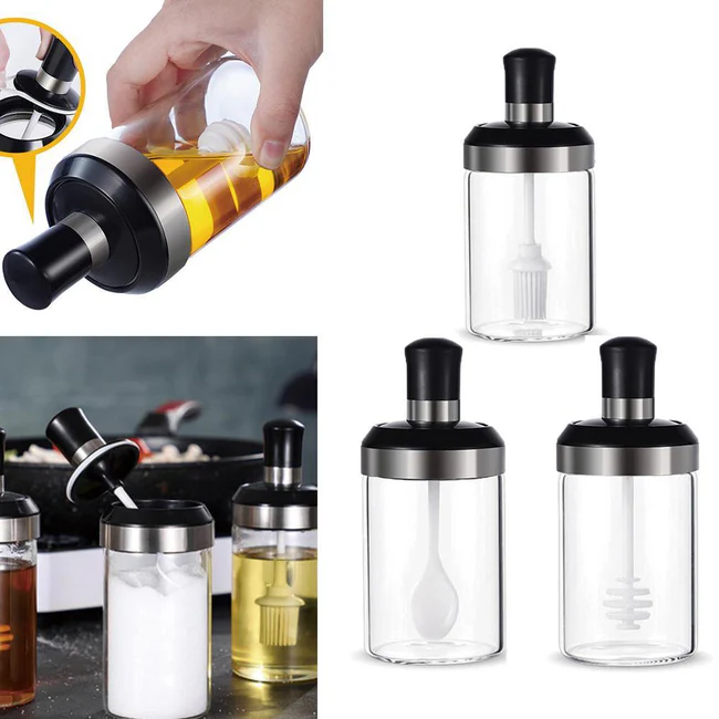250ml Kitchen Condiment Jar With Oil Brush - Image 5