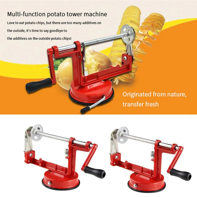 Manual Red Machine Vegetable Spiraliz Stainless Steel Twisted Potato Apple Slicer Spiral French Fry Cutter - Image 3