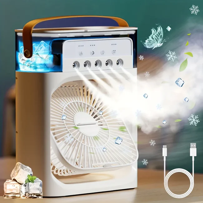 Portable Air Conditioner Fan With 3 Wind Speeds, Humidifier With LED Night Light Water Mist Fans - Image 3