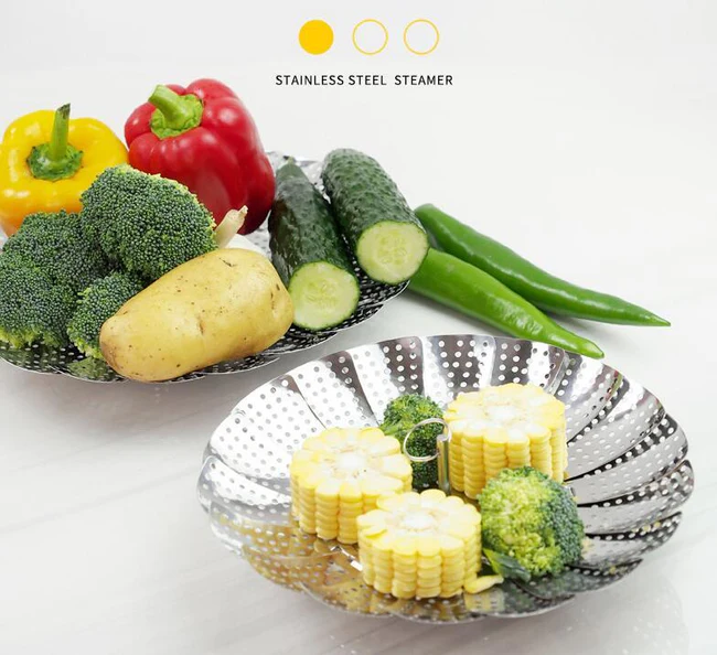 Stainless Steel Folding Steamer Basket Set Food Mesh Vegetable Cooker Steamer - Image 4