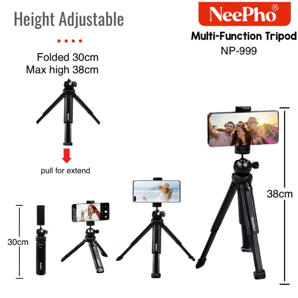 Nepho NP-999 2-in-1 Tripod & Extendable Selfie Stick | Adjustable Height, Universal Smartphone & Camera Mount | Portable Photography Stand - Image 5
