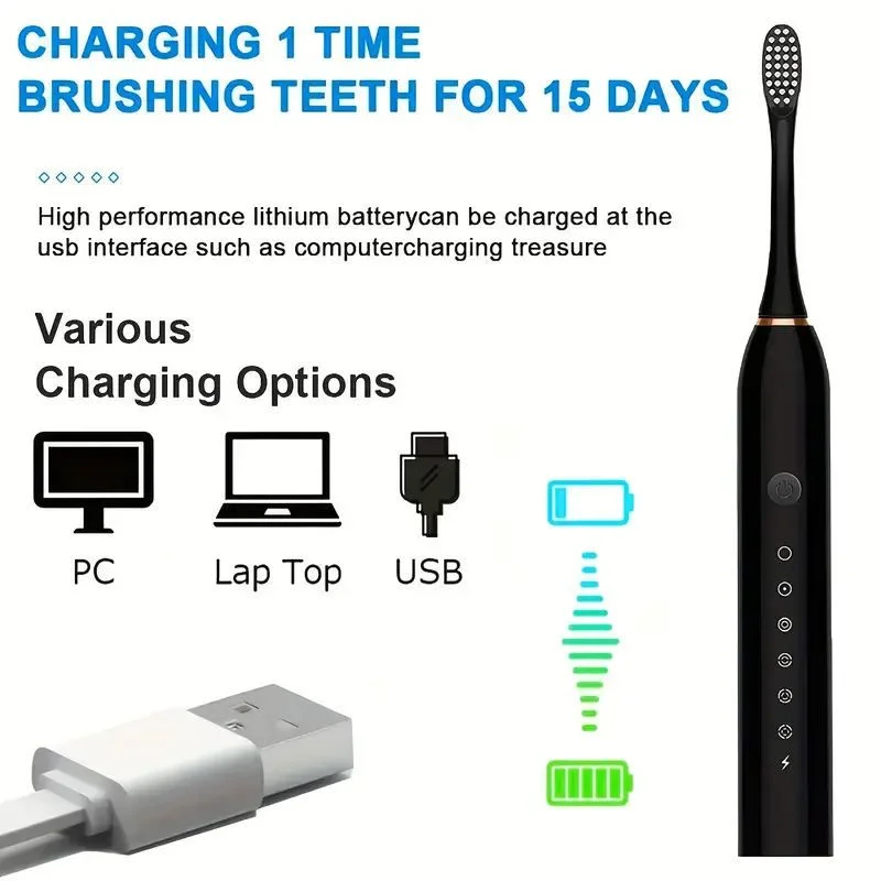 X3 Sonic Electric Toothbrush Rechargeable | USB Fast Charging Toothbrush with 5 Modes Deep Cleaning Whitening & Gum Care - Image 5