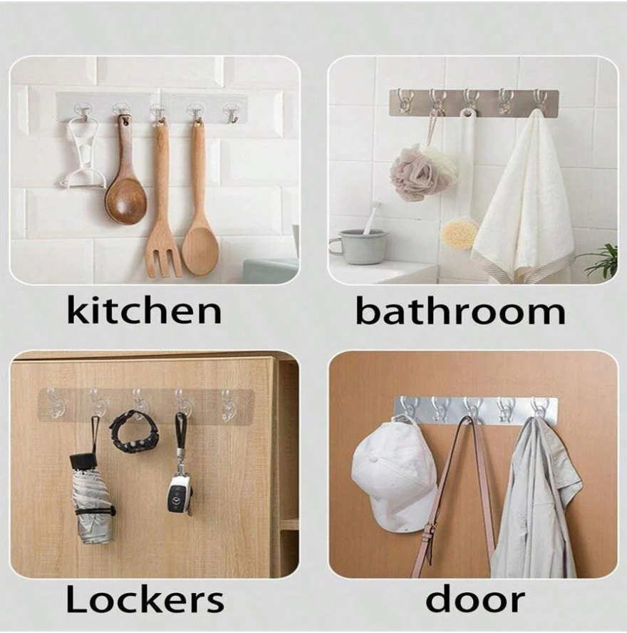 6-in-1 Heavy-Duty Self-Adhesive Wall Hooks | Waterproof Transparent Hooks - Image 3