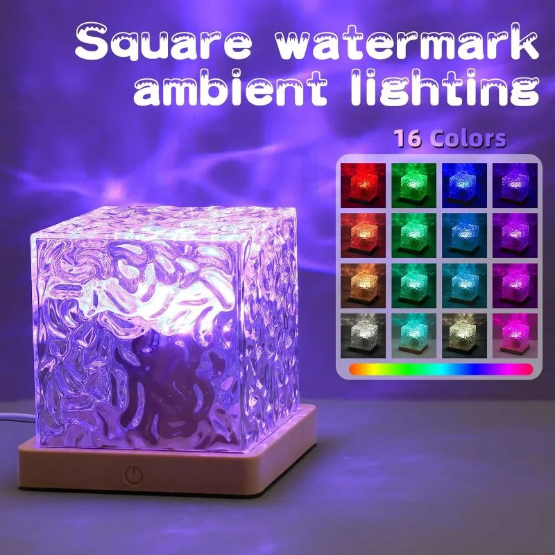 16 Colors Crystal Cube Ambient Light | RGB Water Ripple Lamp Projector with Remote Control | Dynamic Underwater Effect Mood Light for Bedroom, Living Room & Home Decor - Image 6