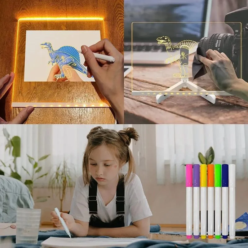 8x8 Inches LED Acrylic Writing Board with USB Light | 7 Colorful Erasable Pens | Message Board with Markers & Stand - Image 6