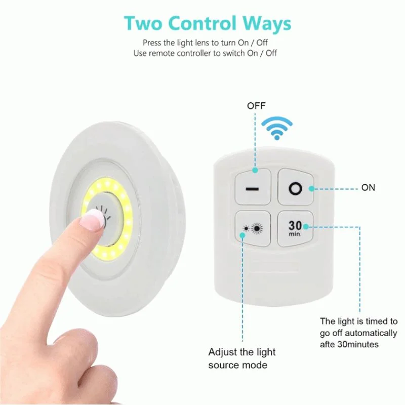 Pack of 3 LED Remote Control Tap Lights | Self-Adhesive Cabinet, Wardrobe & Kitchen Lights - Image 5