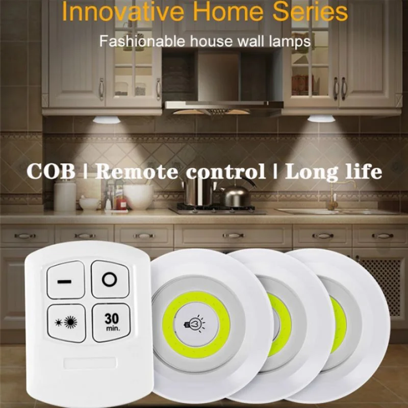 Pack of 3 LED Remote Control Tap Lights | Self-Adhesive Cabinet, Wardrobe & Kitchen Lights - Image 3