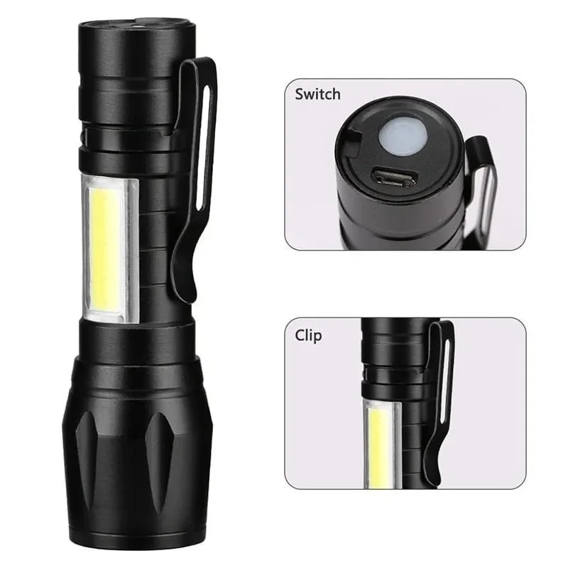 Metal COB Flashlight Torch | Mini Rechargeable LED Work Light & Waterproof Emergency Penlight - Image 3