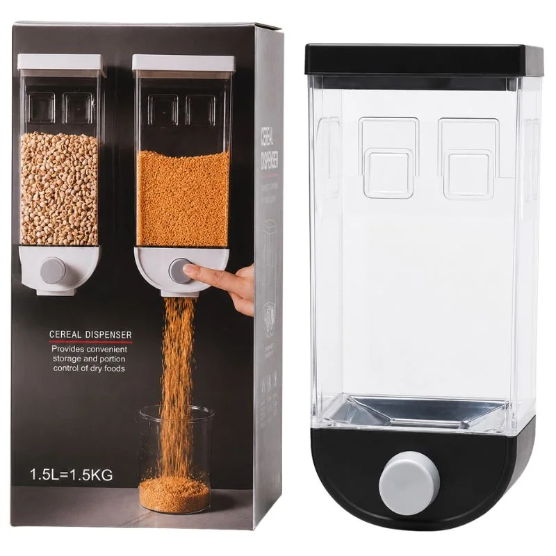 Wall Mounted Cereal Dispenser | 1.5L Transparent Grain Storage Container | One-Touch Cereal & Rice Dispenser | Space Saving Kitchen Organizer - Image 8