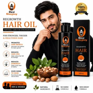 Desi Khazanay Regrowth Hair Oil | Herbal Hair Growth Oil with 25+ Herbs, Cold-Pressed Oils & Essential Oils | Scalp Nourishment & Hair Care | For Men & Women