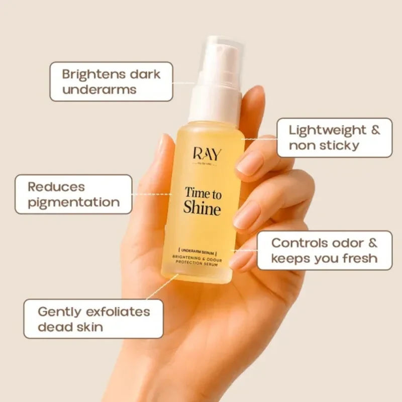 Ray Time To Shine Underarm Serum | Brightening Underarm Serum with Niacinamide, Alpha Arbutin & Hyaluronic Acid | Lightweight Daily Care | 30ml - Image 6