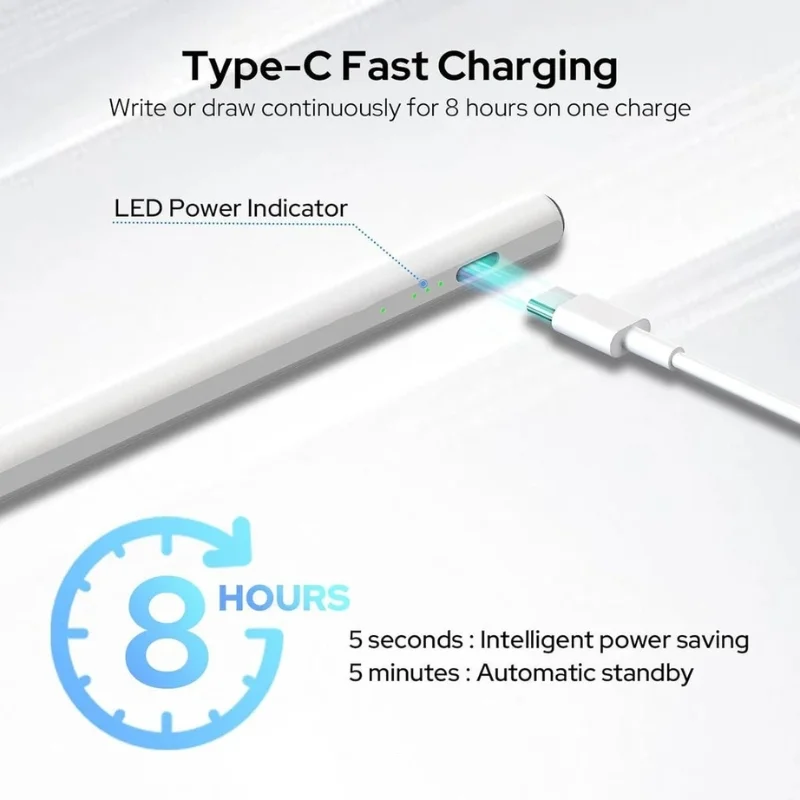 Universal Rechargeable Stylus Pen for Touchscreen Devices | Magnetic Stylus with High-Precision Tip | USB Type-C Charging | Compatible with iPad, Android & Tablets - Image 5