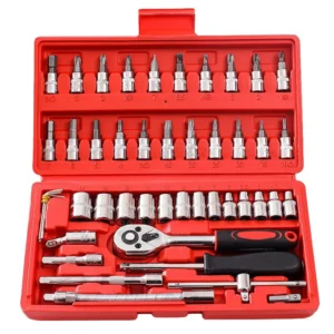 46-Piece Socket Wrench Set | Complete Ratchet Socket & Screwdriver Bit Tool Kit | Chrome Vanadium Steel Repair Tool Set with Storage Case